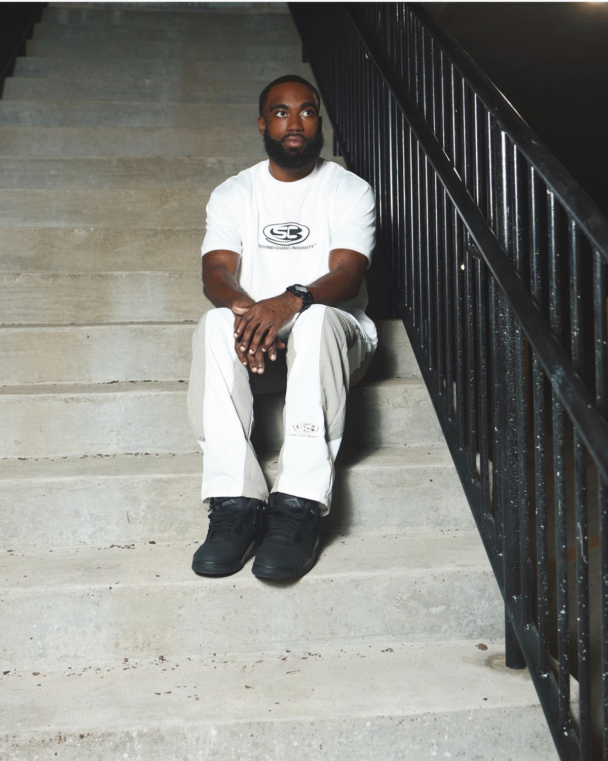 GREY & WHITE LOGO TRACKPANTS