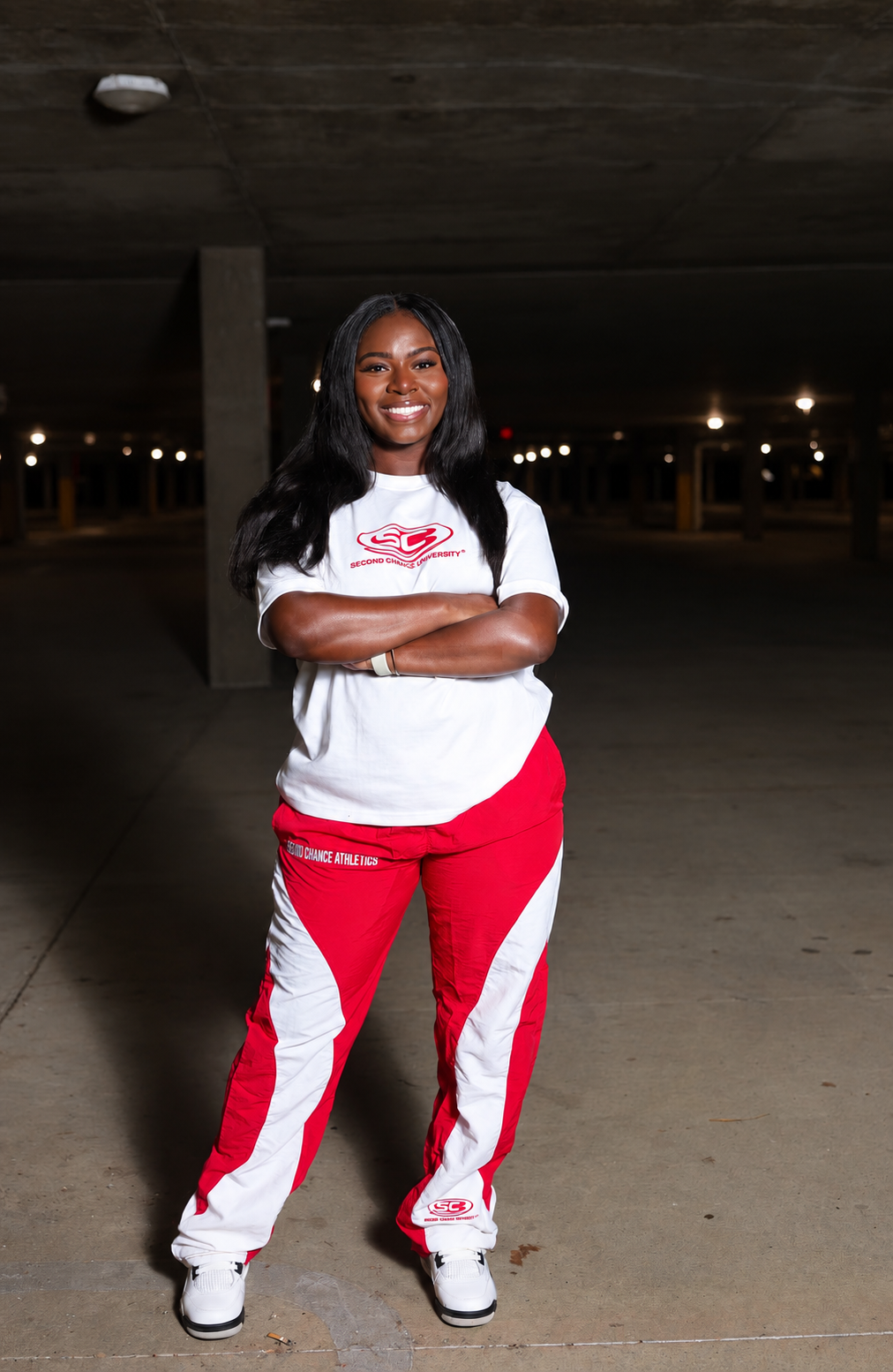 RED & WHITE LOGO TRACKPANTS